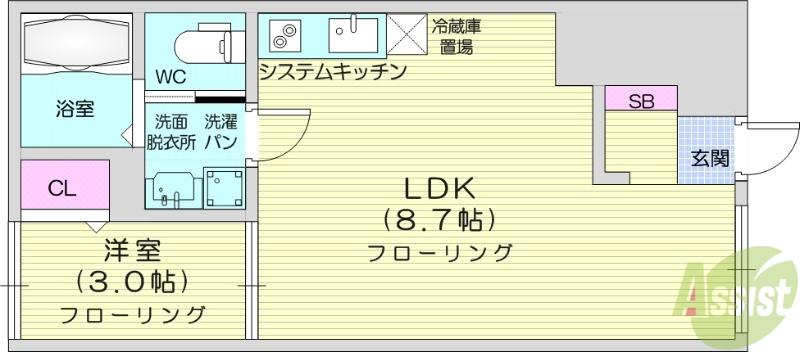CLOUDNINE台原(1LDK/1階)の間取り写真