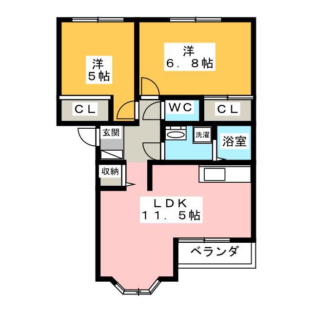 Jアベニール(2LDK/1階)の間取り写真