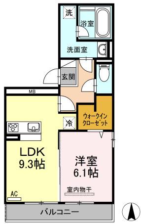 ウエストヒル(1LDK/3階)の間取り写真