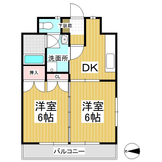 上田五番館(2DK/2階)の間取り写真