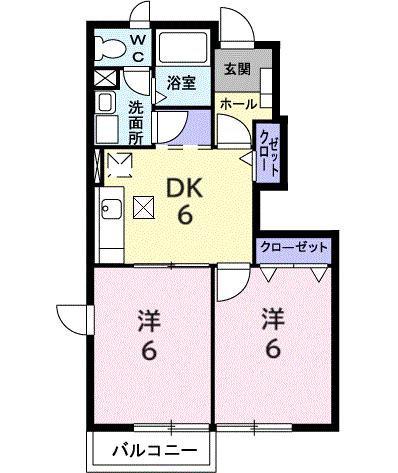 クレストール松金(2DK/1階)の間取り写真