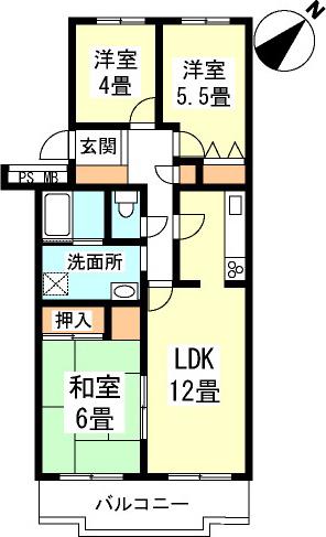 近藤マンション(3LDK/3階)の間取り写真