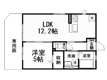 セゾン行橋 A棟(1LDK/1階)の間取り写真