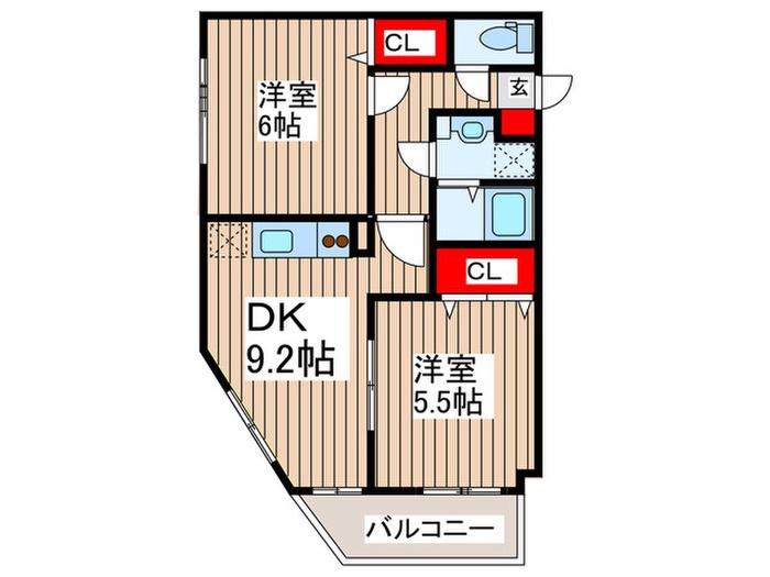 シャルロット南越(2DK/6階)の間取り写真