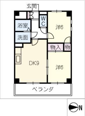 ヒルズ覚王山(2DK/2階)の間取り写真
