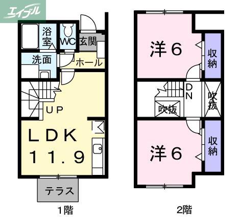 サンセールK・Y B(2LDK/1階)の間取り写真