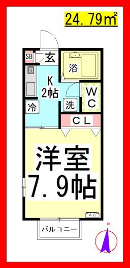 AH パークサイドテラス(1K/2階)の間取り写真