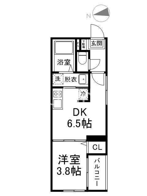 ハーモニーテラス撞木町(1DK/2階)の間取り写真