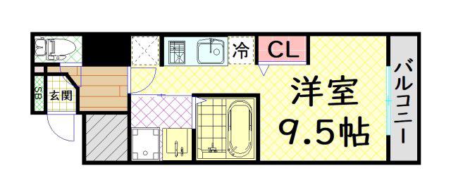 ベルエ難波西(ワンルーム/7階)の間取り写真