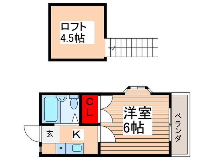 パルーム栗山NO.2(1K/2階)の間取り写真