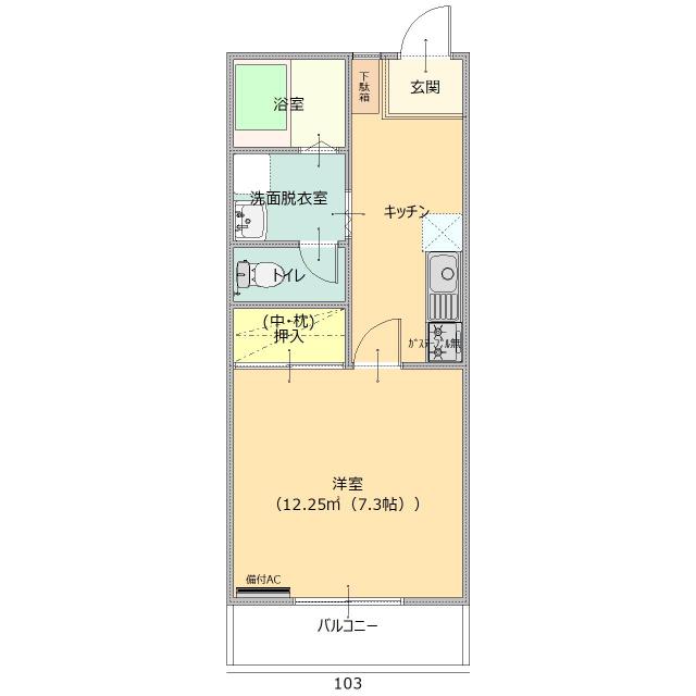 富士之越テラス(1K/1階)の間取り写真