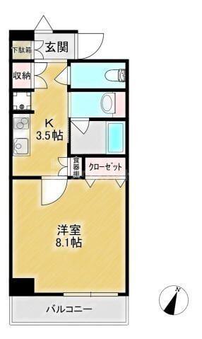 SAIKYO SAKURAGI BL(1K/8階)の間取り写真