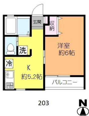 サンフラワーK(1K/2階)の間取り写真