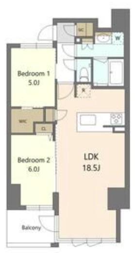 S-RESIDENCE谷町六丁目ALO(2LDK/7階)の間取り写真