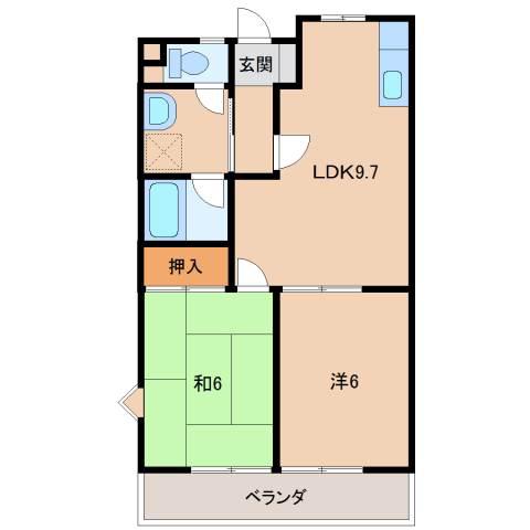 アーバンライフ市脇C棟(2LDK/2階)の間取り写真