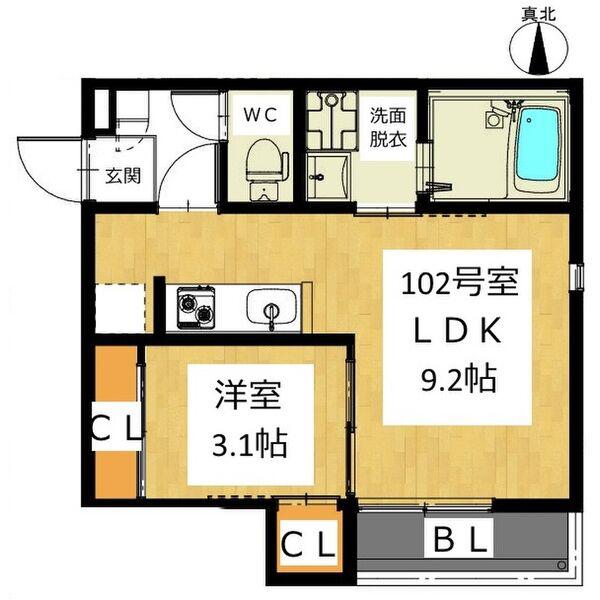 GRANDTIC新瑞橋(1LDK/1階)の間取り写真