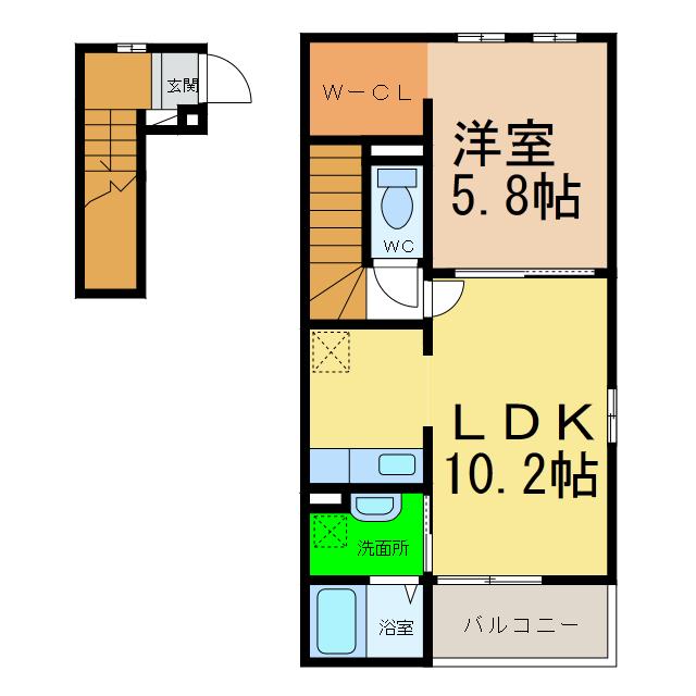 オリーブA・B(1LDK/2階)の間取り写真