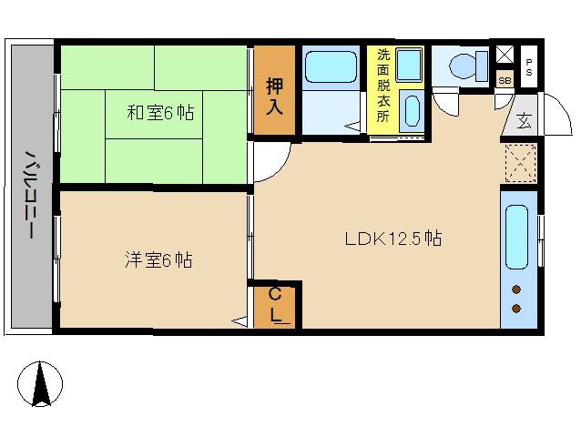 ウィステリア一ノ割(2LDK/2階)の間取り写真