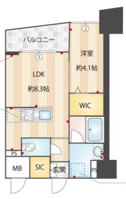 ラクレイス香椎駅前(1LDK/2階)の間取り写真