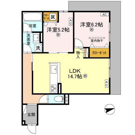 D-RESIDENCE荘園B(2LDK/1階)の間取り写真