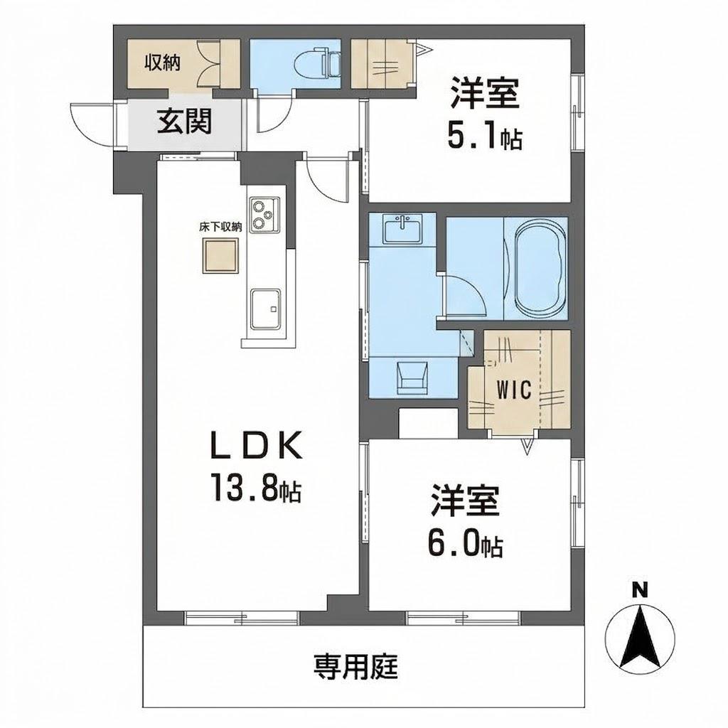 オースピシャス大安寺(2LDK/1階)の間取り写真