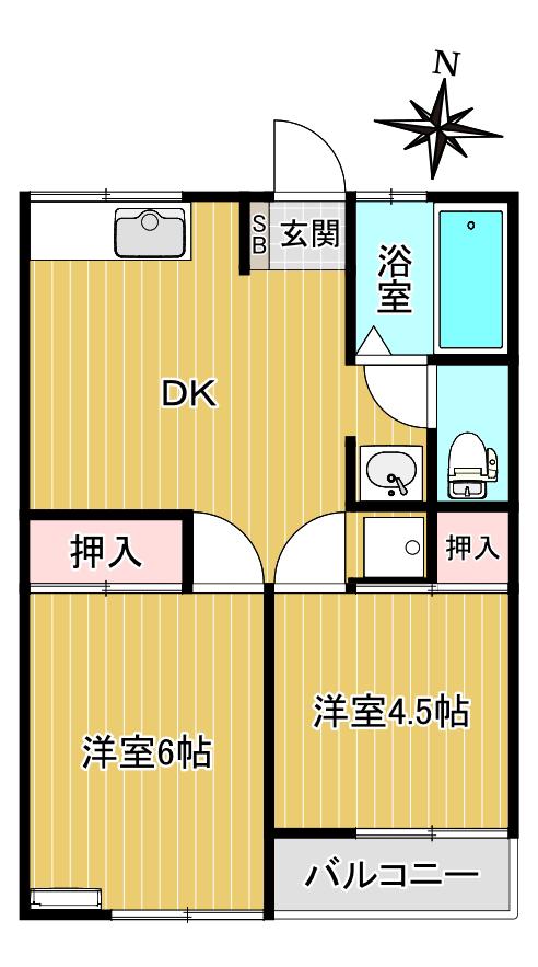 榎本コーポ(2DK/2階)の間取り写真