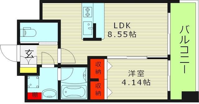 プレジオ城北(1LDK/5階)の間取り写真