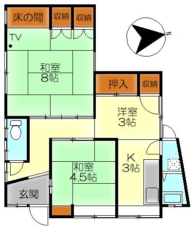 上山田町2番アパート(3K/1階)の間取り写真