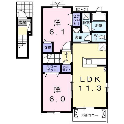 Y PLACE II棟(2LDK/2階)の間取り写真