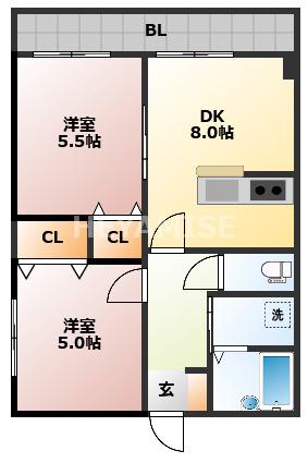 大野ビル(2DK/2階)の間取り写真