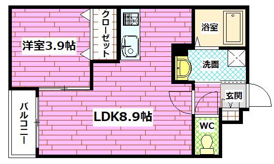 月光安芸中央弐番館(1LDK/2階)の間取り写真
