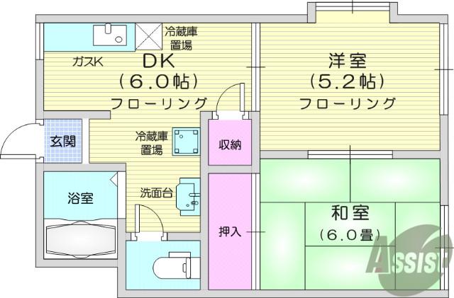 グリーンヒルズA(2DK/2階)の間取り写真