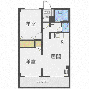 グランドマンション(2LDK/2階)の間取り写真