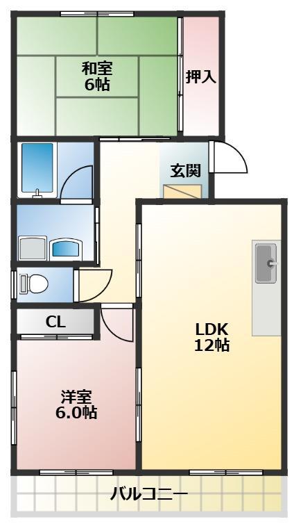レ・セゾン菰口A(2LDK/3階)の間取り写真