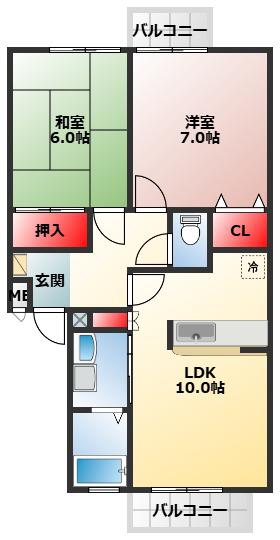 ハイツ尾井(2LDK/1階)の間取り写真