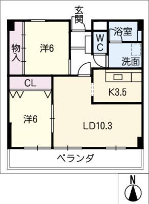 セントラルシティとよはし(2LDK/5階)の間取り写真