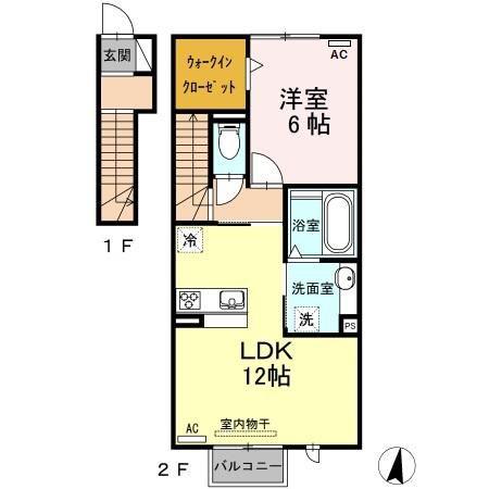 レセンテ須田B(1LDK/2階)の間取り写真