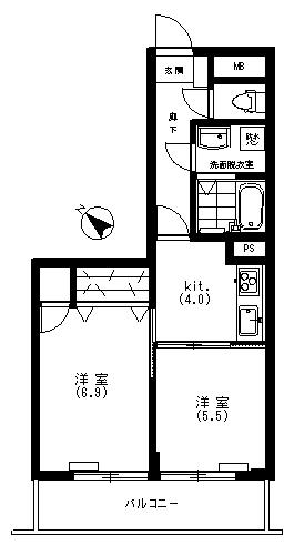 エクセル目黒(2K/1階)の間取り写真