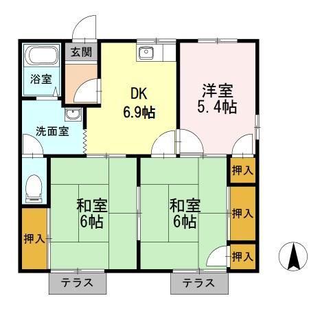 ファミール須屋 B棟(3DK/1階)の間取り写真