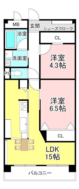 守山アーバンライフ(2LDK/6階)の間取り写真