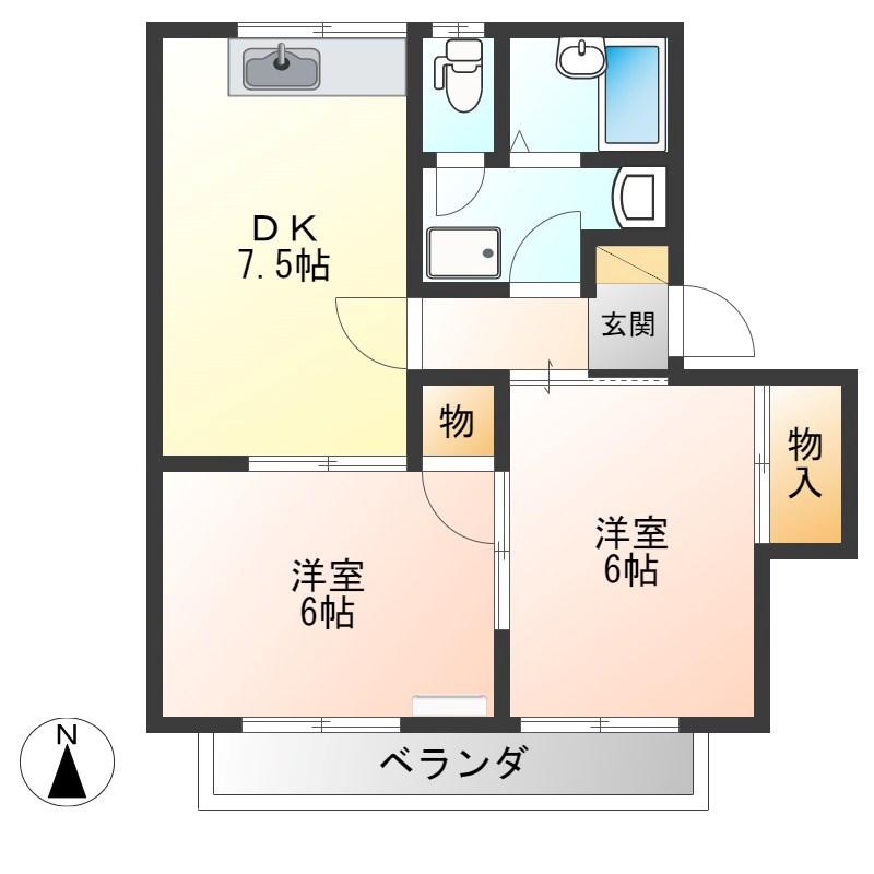 ハイム88 B棟(2DK/2階)の間取り写真