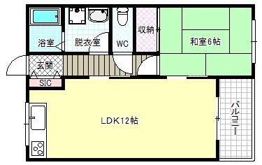 中筋マンション(1LDK/3階)の間取り写真