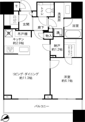 BRILLIA TOWERS目黒サウスレジデンス(1LDK/25階)の間取り写真