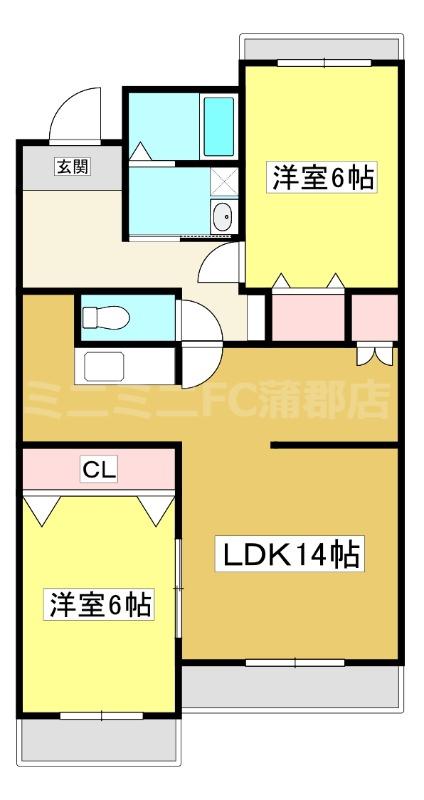 ペガサス横落(2LDK/1階)の間取り写真