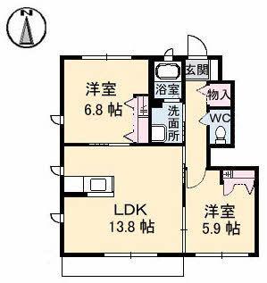 パインテイルA棟(2LDK/1階)の間取り写真
