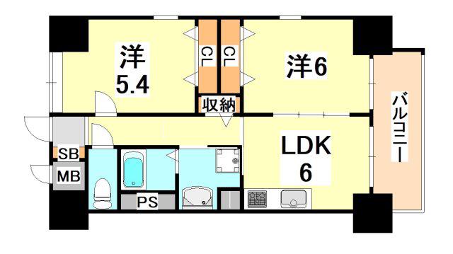 西舞子壱番館(2LDK/1階)の間取り写真