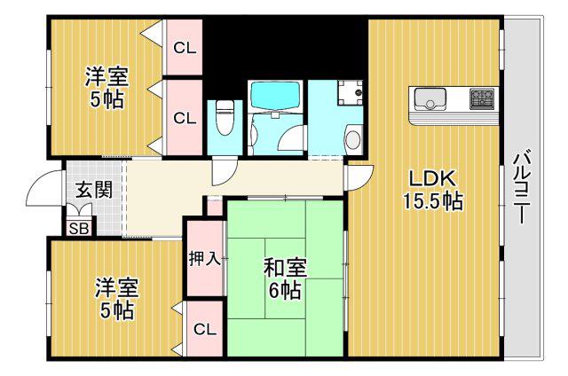 アビタ山本放出西(3LDK/2階)の間取り写真