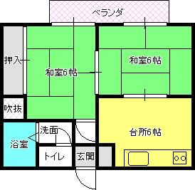 トクスイハイツG(2DK/1階)の間取り写真