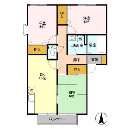 フレマリール東橋本A(3DK/1階)の間取り写真