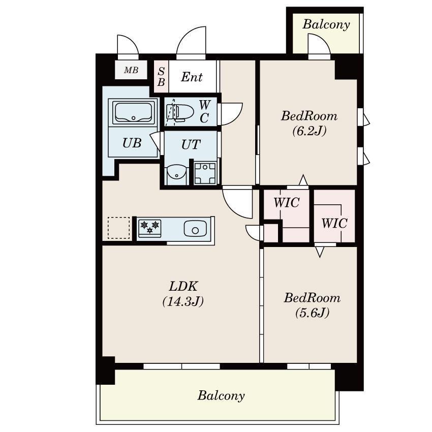 S-RESIDENCE半道橋ACHIEVE(2LDK/1階)の間取り写真
